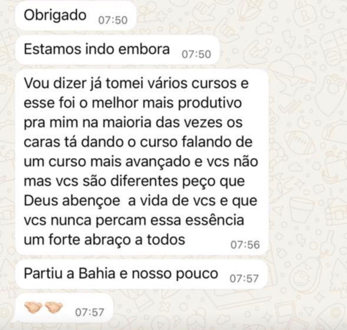 Relato de aluno via WhatsApp